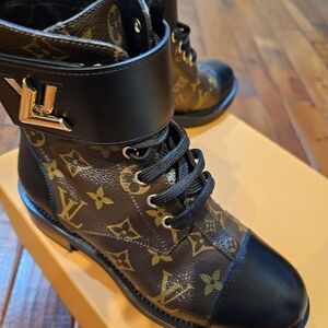 Louis Vuitton Wonderland Flat Ranger Combat Boot in Brown
